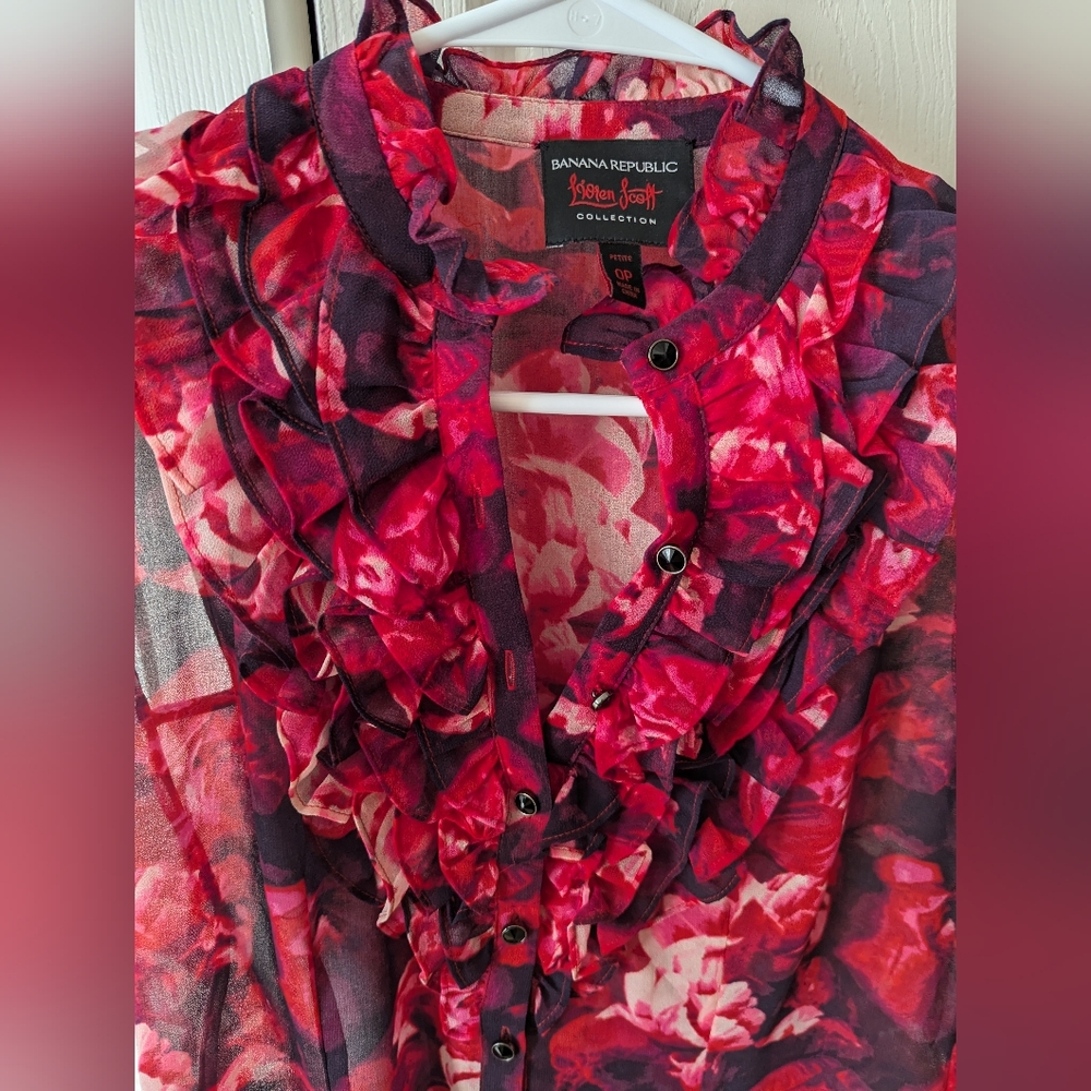 L'wren Scott for Banana Republic sheer peony ruffle sleeveless blouse in Size 0P